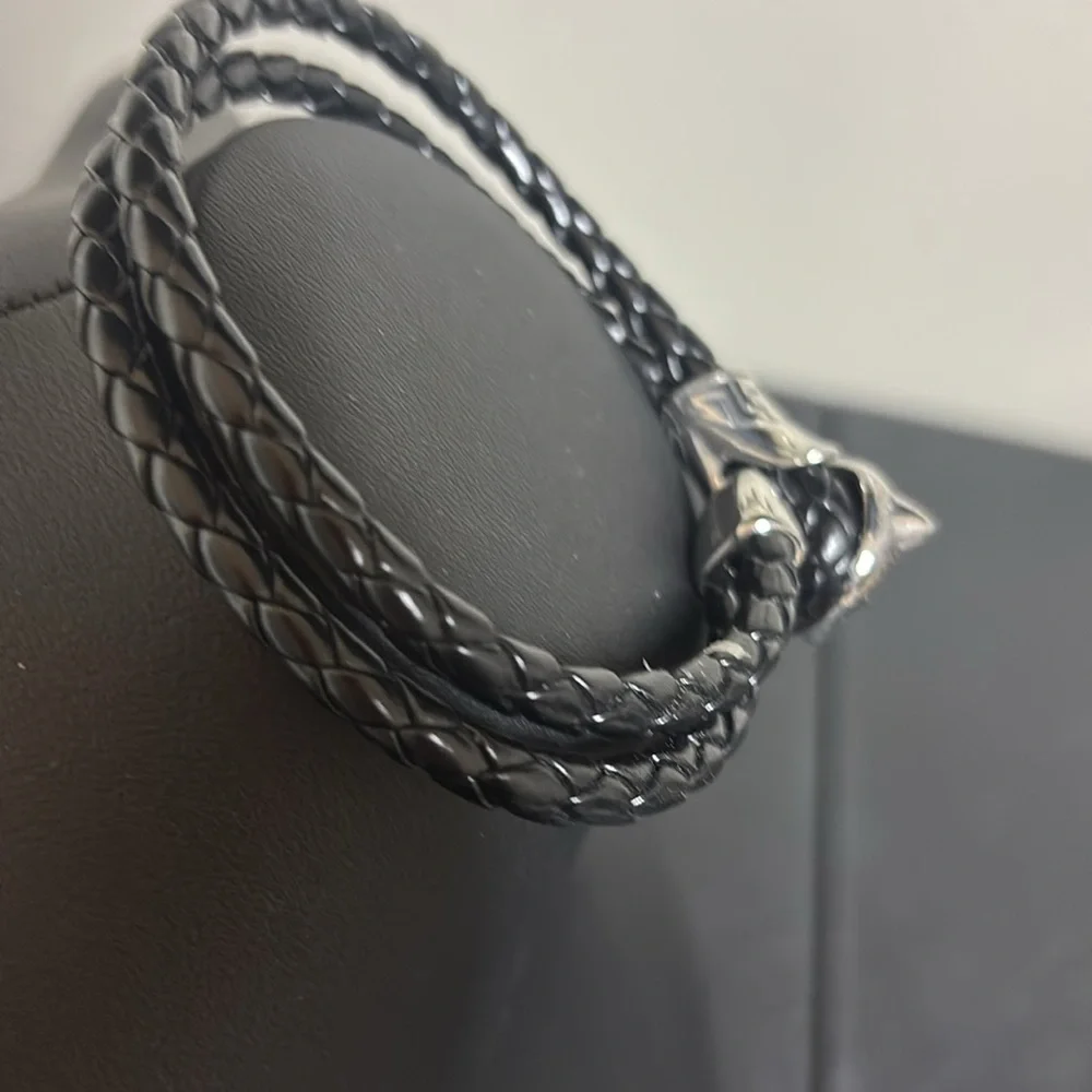Viking Heritage Wolf Fenrir Braided Leather Stainless Steel Bracelet